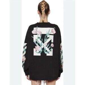 OFF WHITE AUTHENTIC Floral Graphic Black Sweatshirt